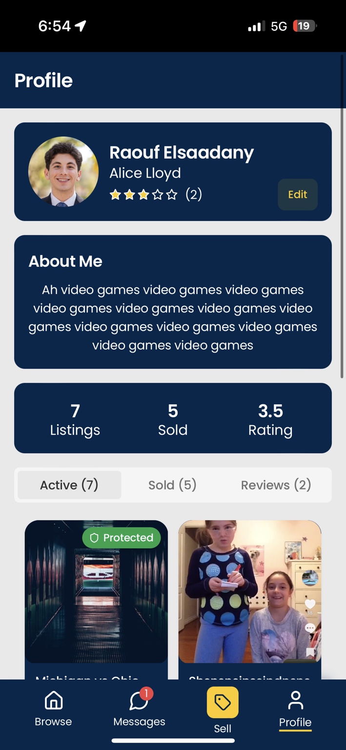 Profile screen